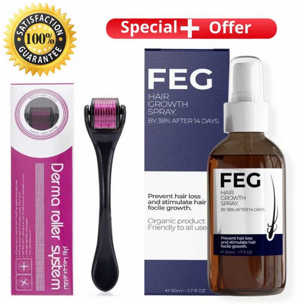 FEG Plus Hair Growth Spray 50ml + Derma Roller 0.5mm for Hair & Skin (2 IN 1 Hair Growth Bundle)