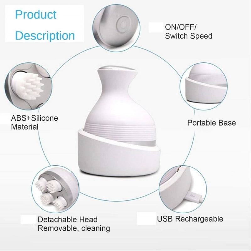 Scalp Massager — Electric Meridian Massage with 4 Moveable Clusters