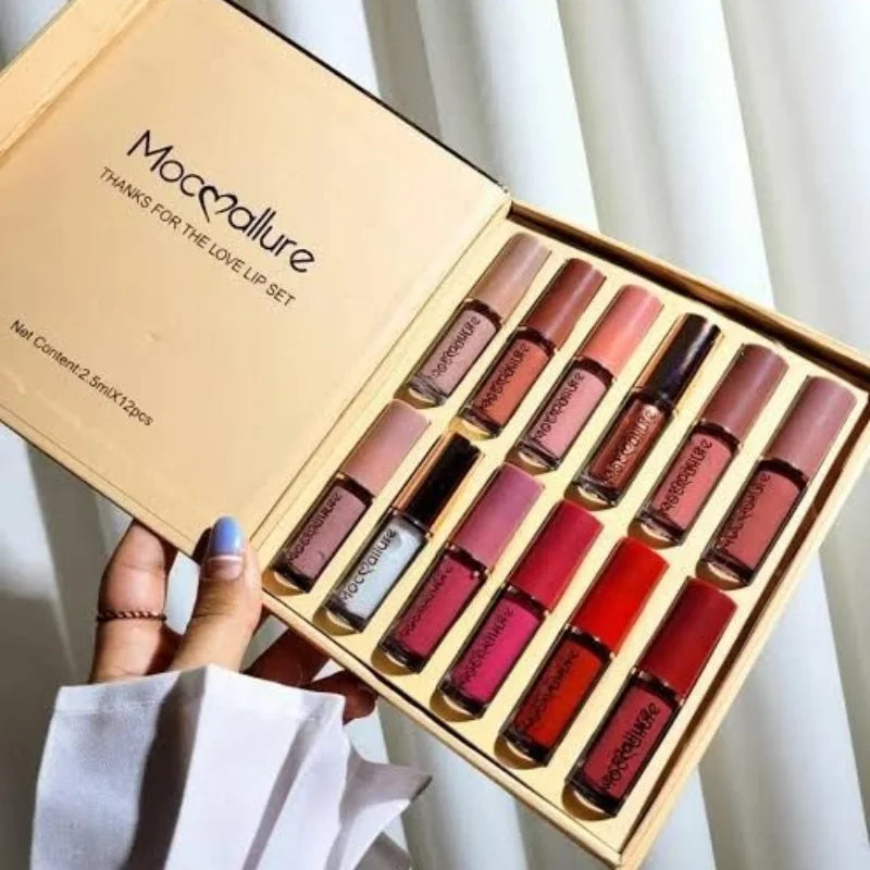 12 Pcs Mocallure Matte Liquid Lipstick Set | High Pigment | Waterproof & Long-Lasting