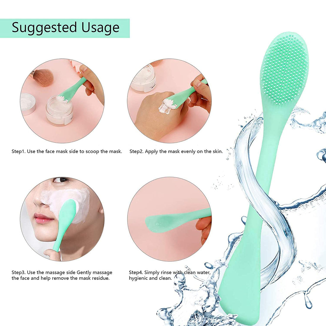 Double-Ended Silicone Face Mask & Cleansing Brush | Soft, Reusable Skin Care Applicator Tool (Pack of 2)