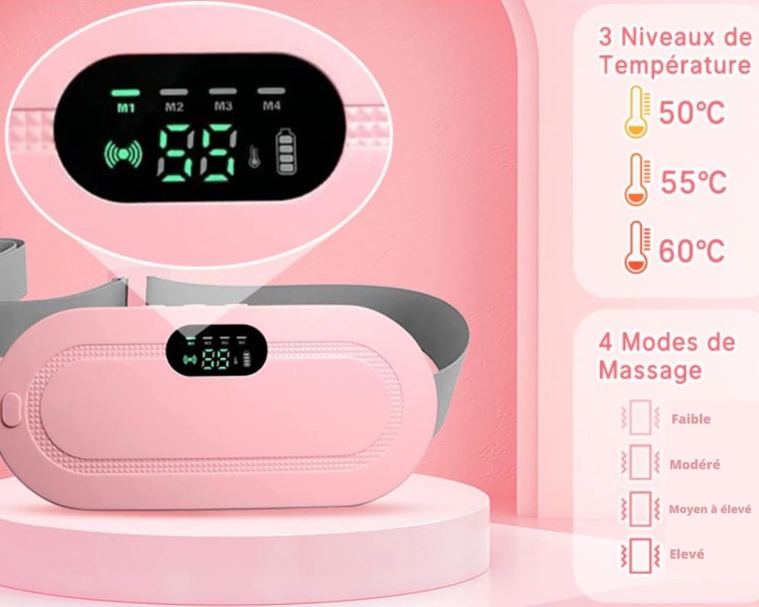 Digital Period Heating Pad & Vibrating Belt | 3 Heat Levels, 4 Massage Modes – Fast Relief for Menstrual Cramps