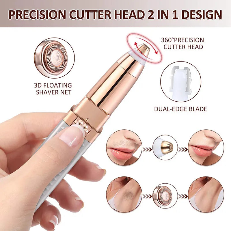 2-in-1 Flawless Facial Hair Remover & Eyebrow Trimmer | USB Rechargeable, Painless & Portable | Random Color