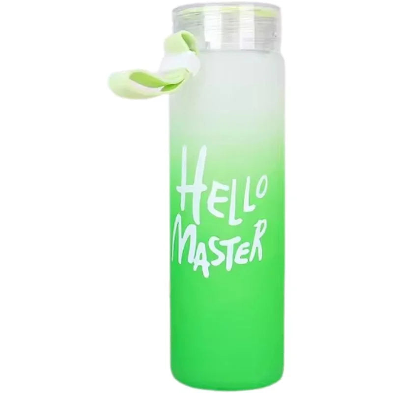 White Frosted Glass Water Bottle | Leak-Proof Insulated Bottle with Hello Master Decal Logo | 400ml