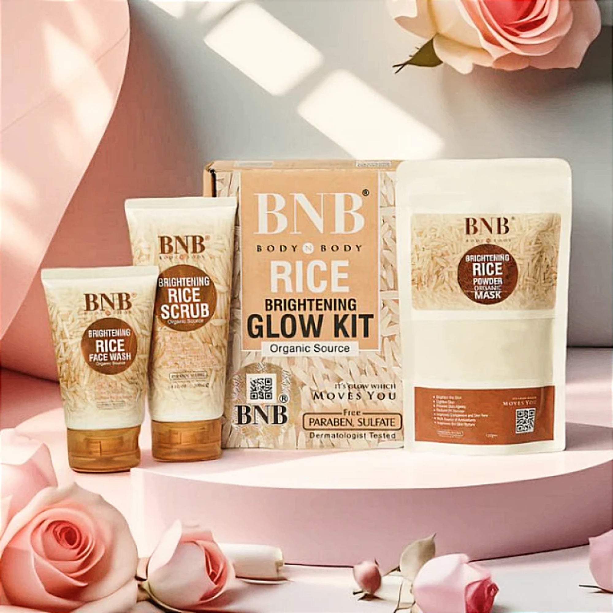 BNB Rice Extract Bright & Glow Kit – 3 in 1 Whitening, Brightening & Glow Facial for Girls and Women