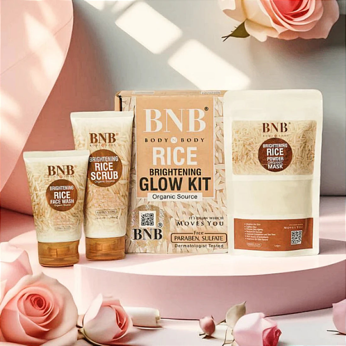 BNB Rice Extract Bright & Glow Kit – 3 in 1 Whitening, Brightening & Glow Facial for Girls and Women