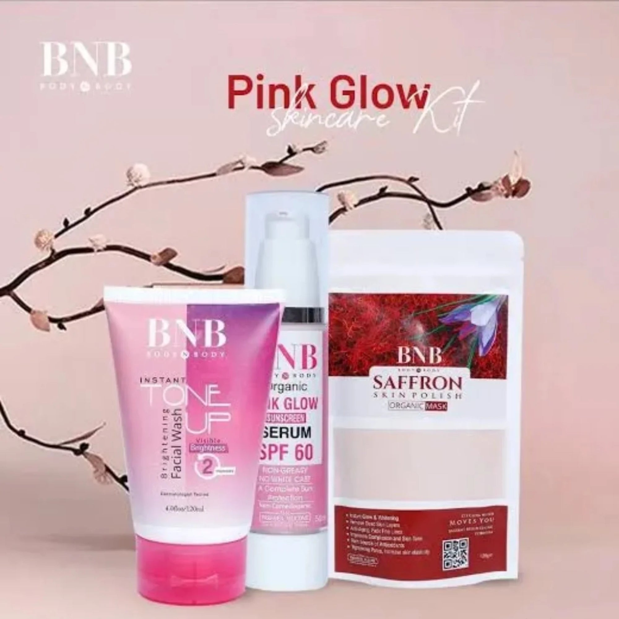 BNB Pink Face Glow Kit | Tone Up Wash | Mask | SPF | 3-in-1